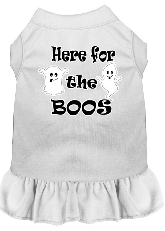 Here for the Boos Screen Print Dog Dress White Med